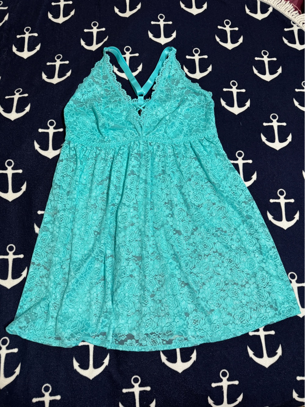 Torrid Lace Babydoll Lingerie Size 1 Teal Blue Sheer Floral Lace Flowy